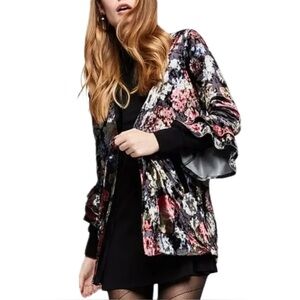 BCBGeneration Crushed Floral Velvet Fairy Whimsigoth Witchy Open Cardigan XS